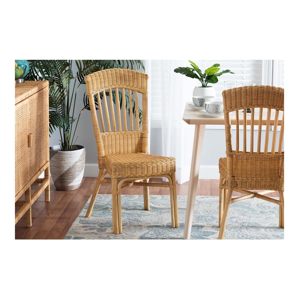 bali & pari Barito Modern Bohemian Natural Brown Rattan Dining Chair. Picture 8