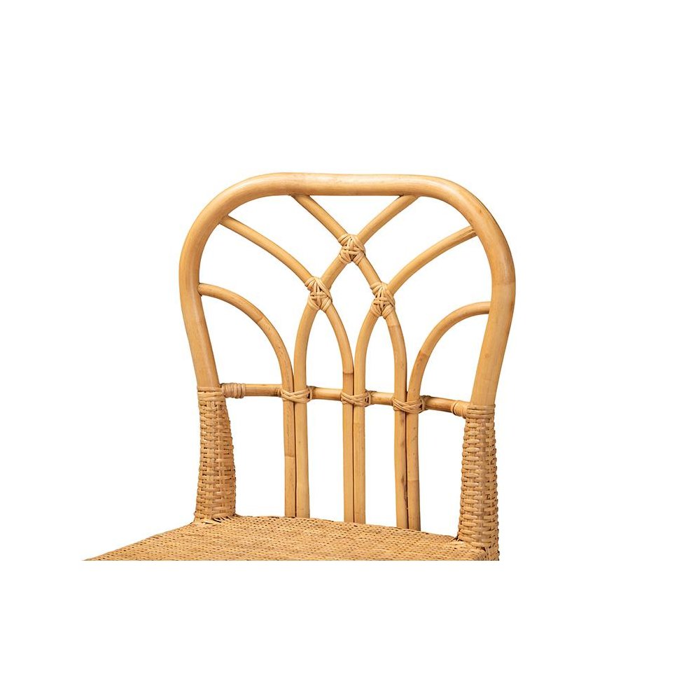 Monaco Modern Bohemian Natural Rattan and Mahogany Wood Counter Stool. Picture 5