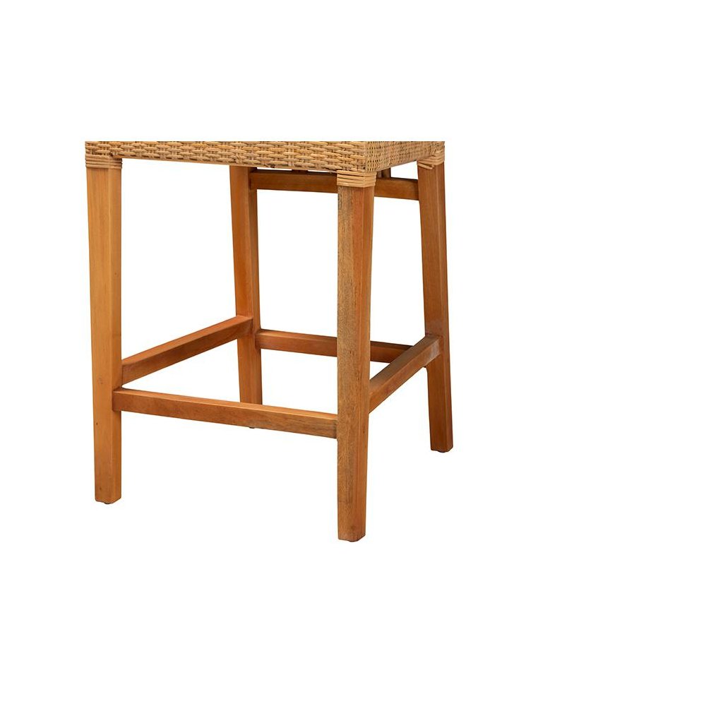 Monaco Modern Bohemian Natural Rattan and Mahogany Wood Counter Stool. Picture 6