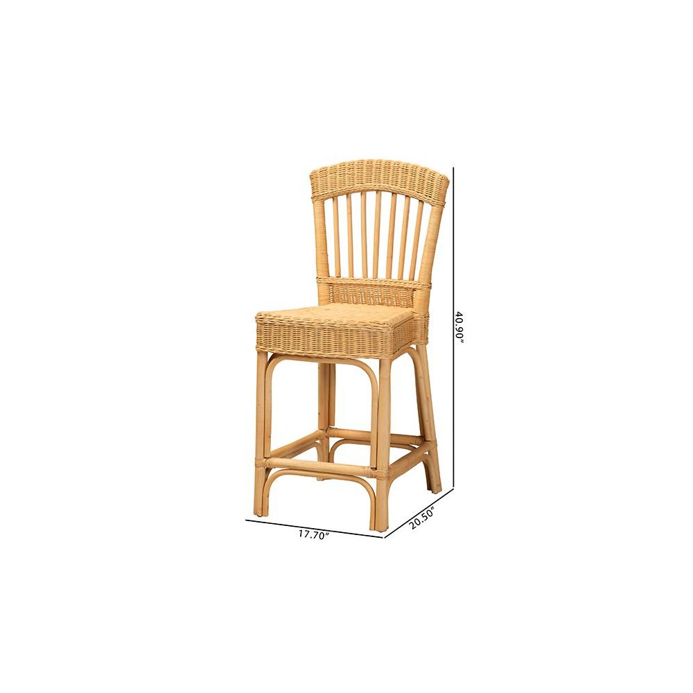 bali & pari Barito Modern Bohemian Natural Rattan Counter Stool. Picture 10