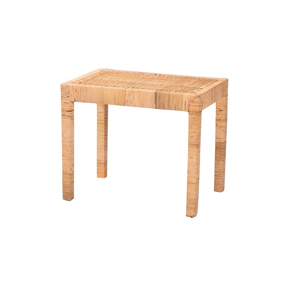 Bohemian Natural Rattan and Mahogany Wood Short Accent Bench. Picture 1