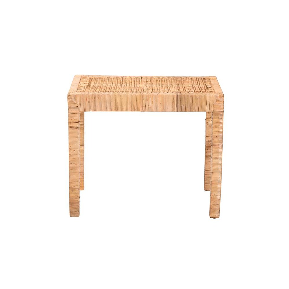 Bohemian Natural Rattan and Mahogany Wood Short Accent Bench. Picture 2
