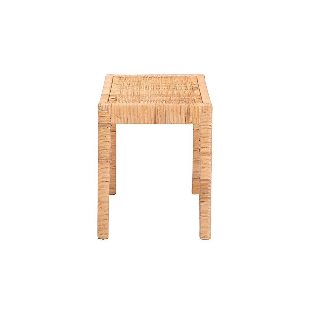 Bohemian Natural Rattan and Mahogany Wood Short Accent Bench. Picture 3