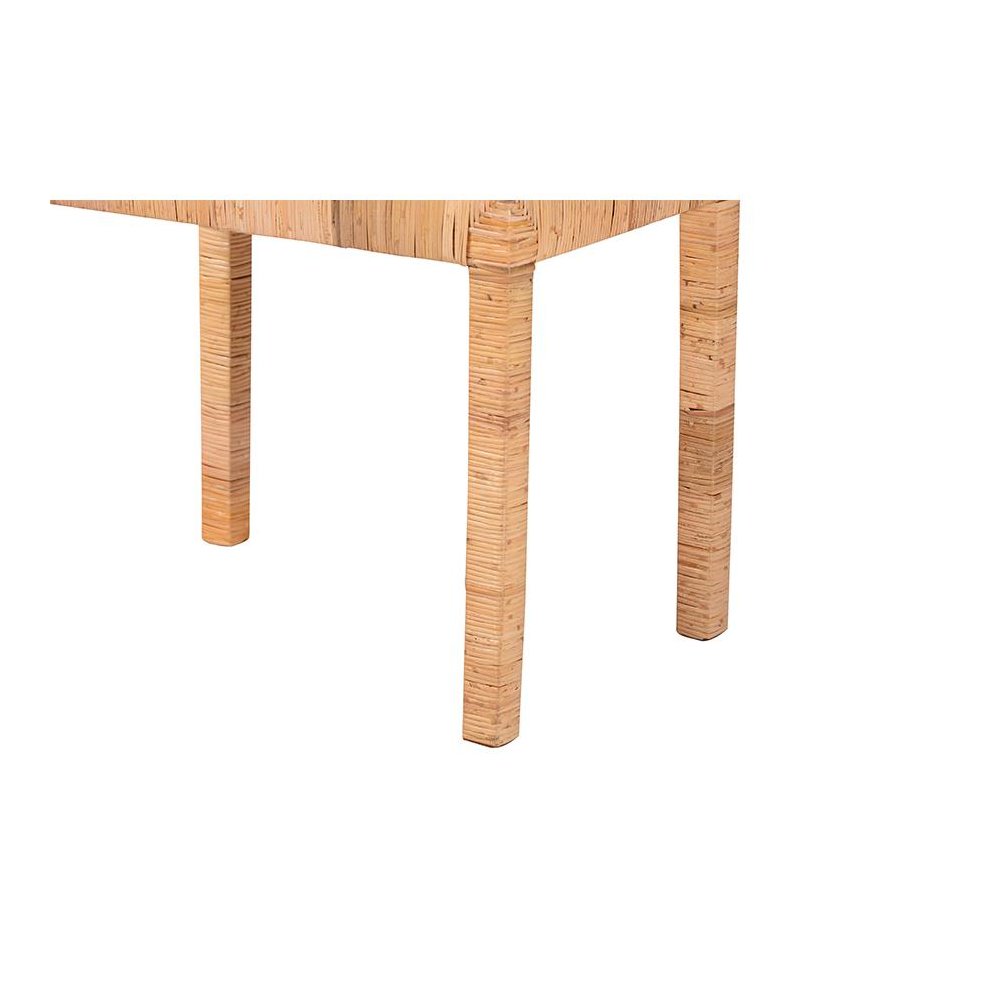 Bohemian Natural Rattan and Mahogany Wood Short Accent Bench. Picture 4