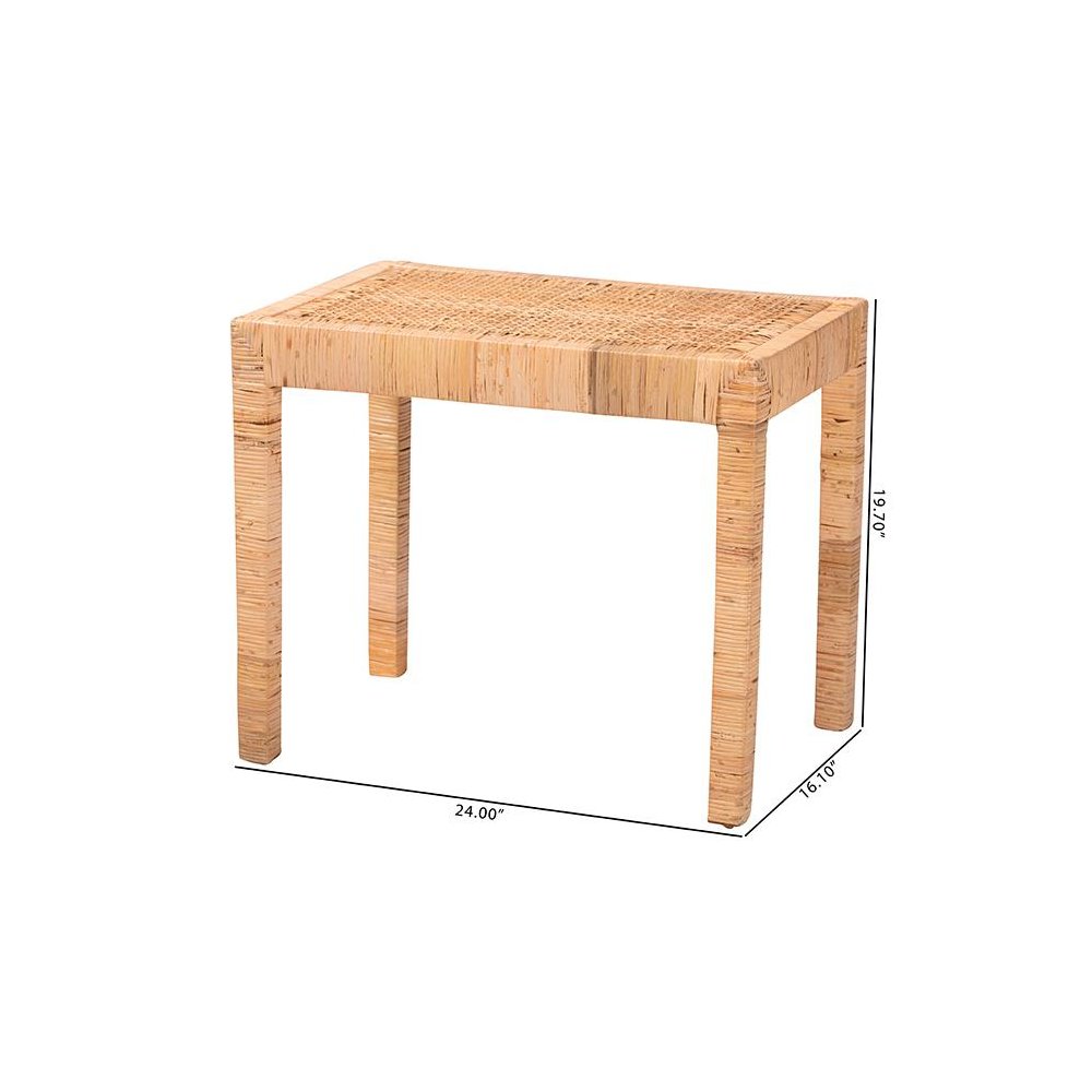 Bohemian Natural Rattan and Mahogany Wood Short Accent Bench. Picture 8
