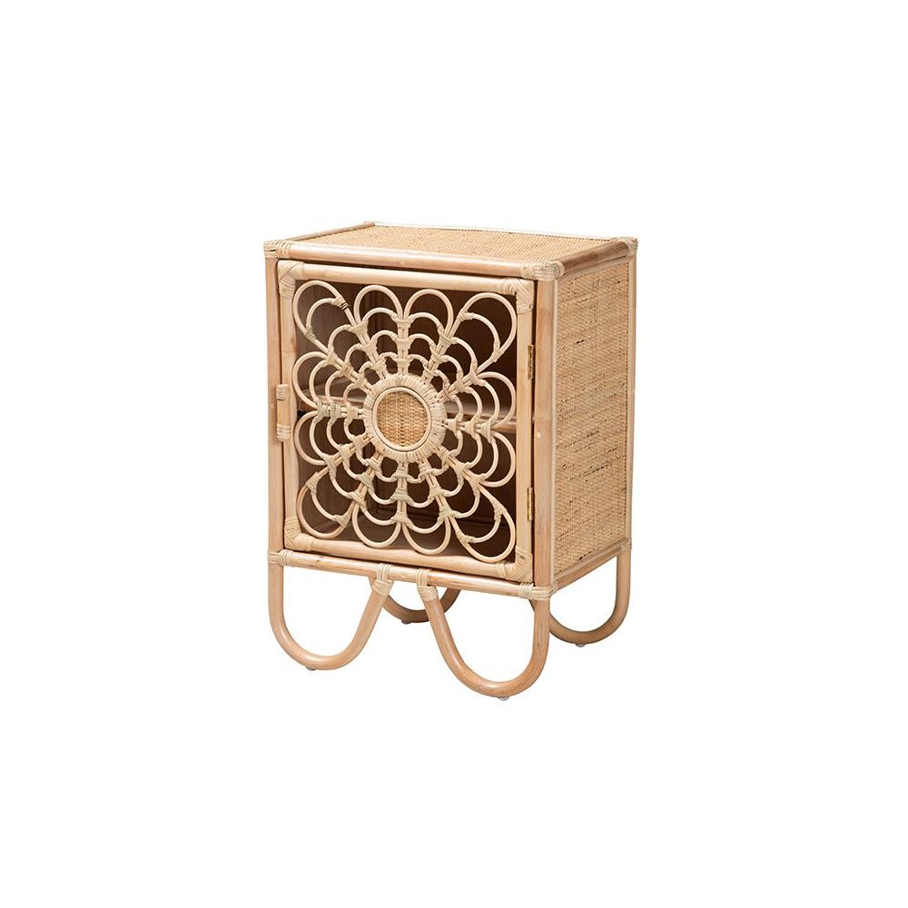 bali & pari Acelin Modern Bohemian Natural Brown Rattan Nightstand. Picture 1