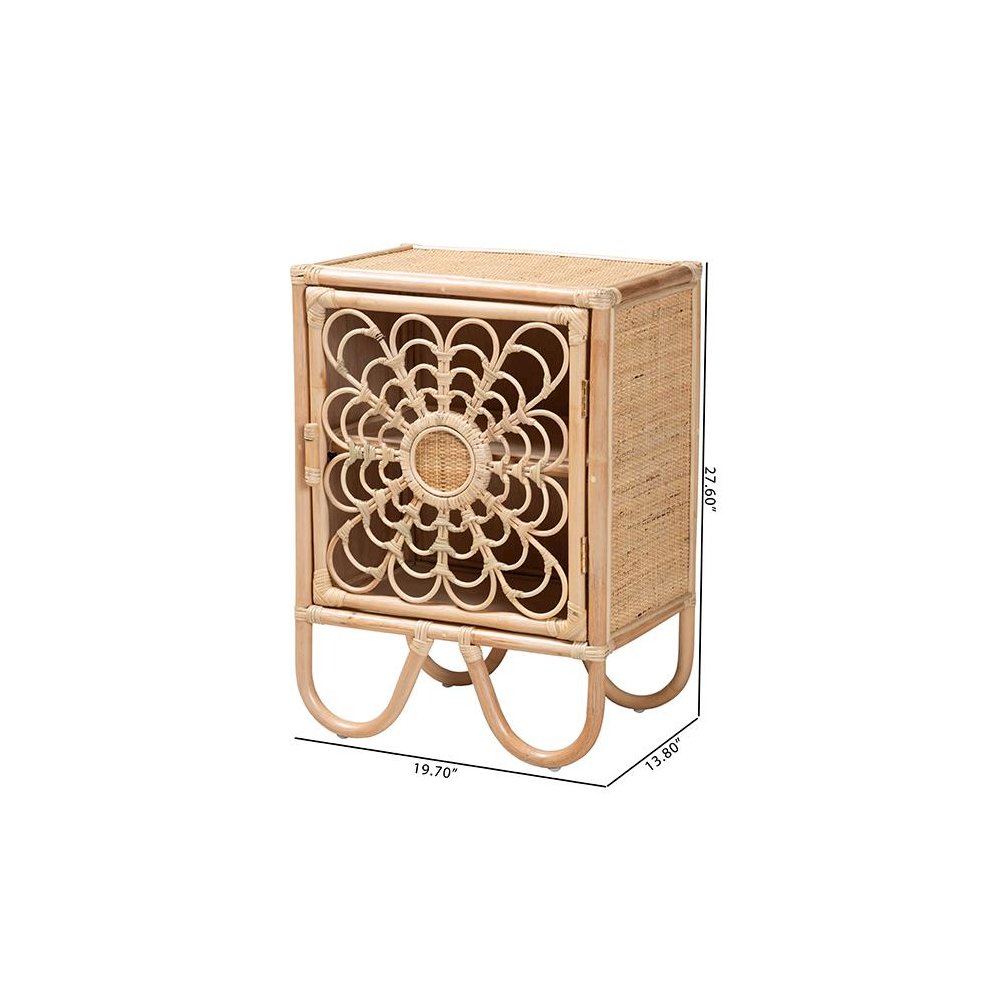 bali & pari Acelin Modern Bohemian Natural Brown Rattan Nightstand. Picture 10