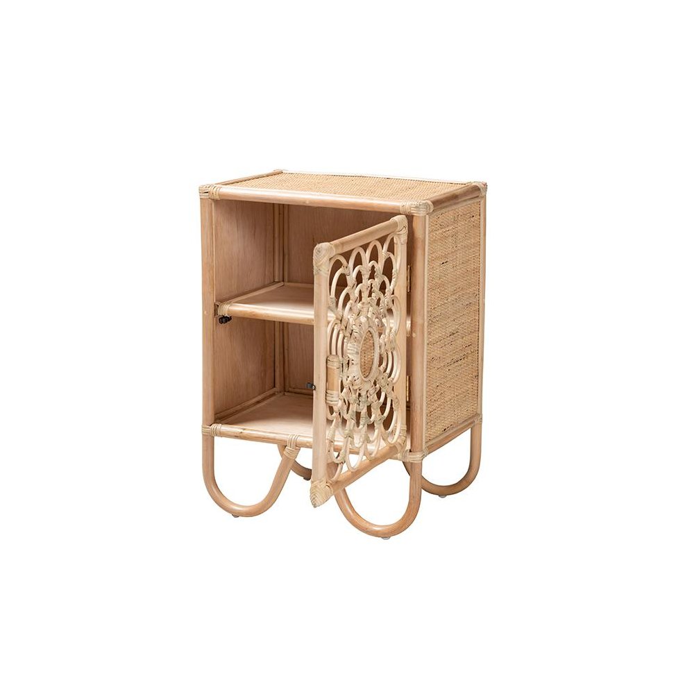 bali & pari Acelin Modern Bohemian Natural Brown Rattan Nightstand. Picture 2