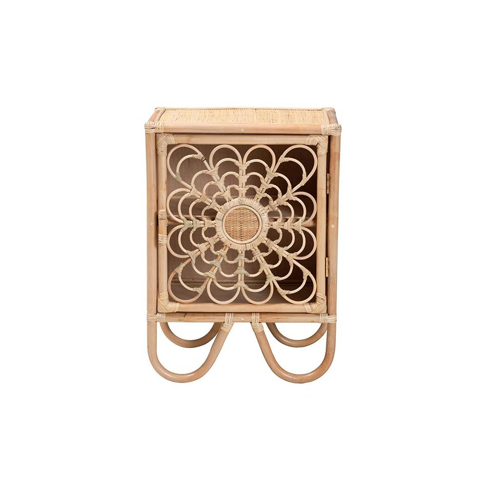 bali & pari Acelin Modern Bohemian Natural Brown Rattan Nightstand. Picture 3