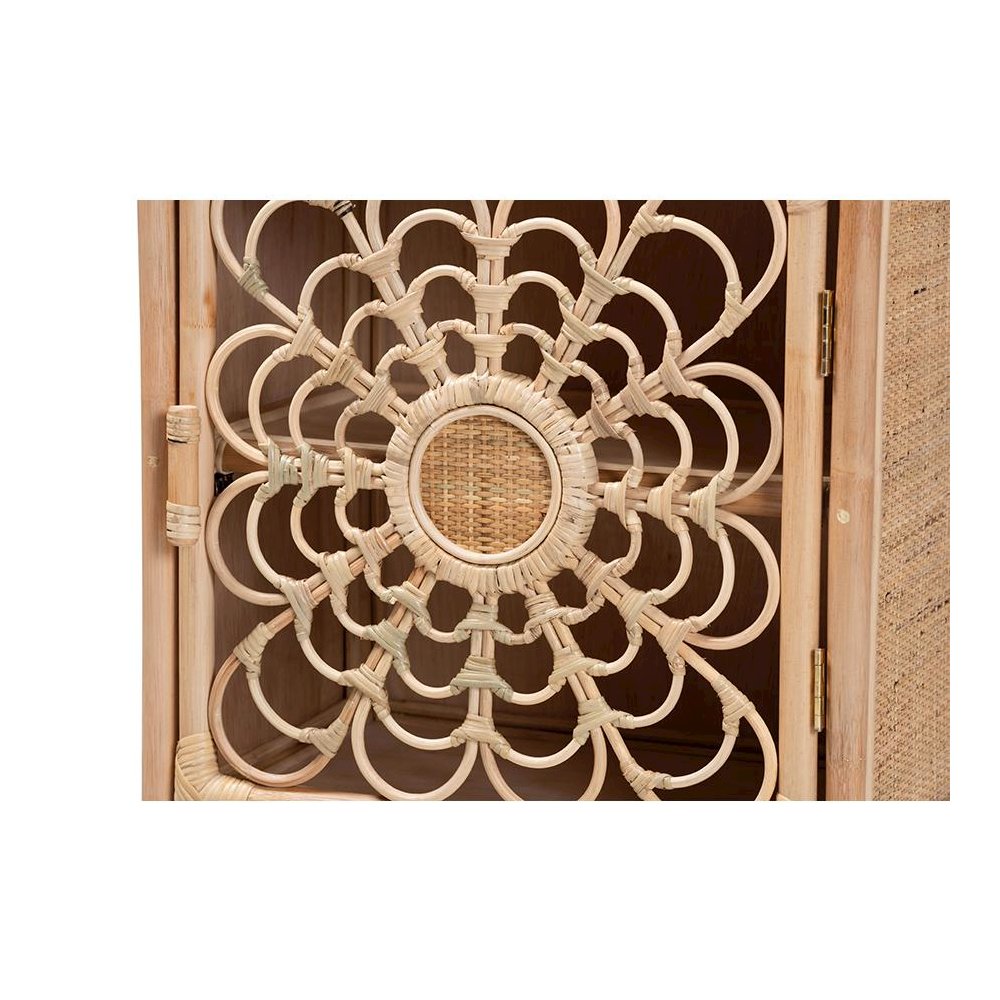 bali & pari Acelin Modern Bohemian Natural Brown Rattan Nightstand. Picture 5