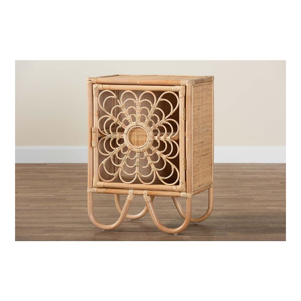 bali & pari Acelin Modern Bohemian Natural Brown Rattan Nightstand. Picture 9