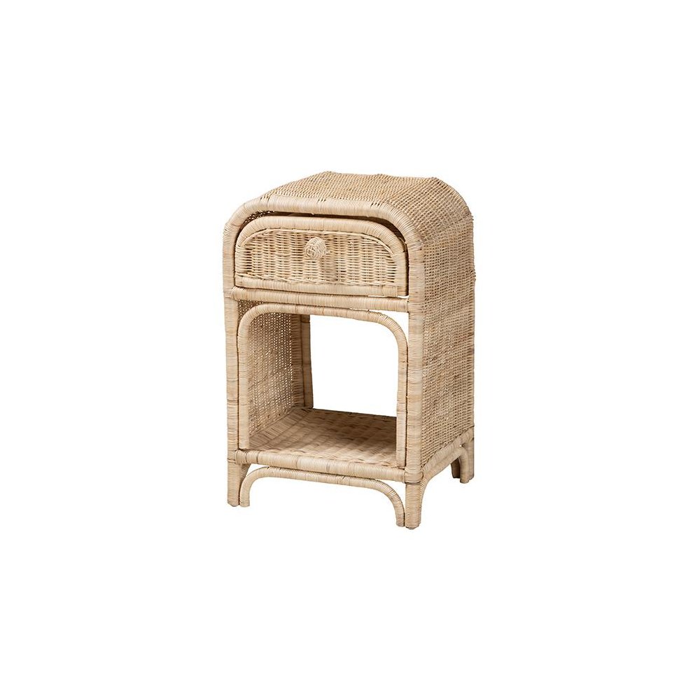 bali & pari Magni Modern Bohemian Natural Brown Rattan 1-Drawer Nightstand. Picture 1
