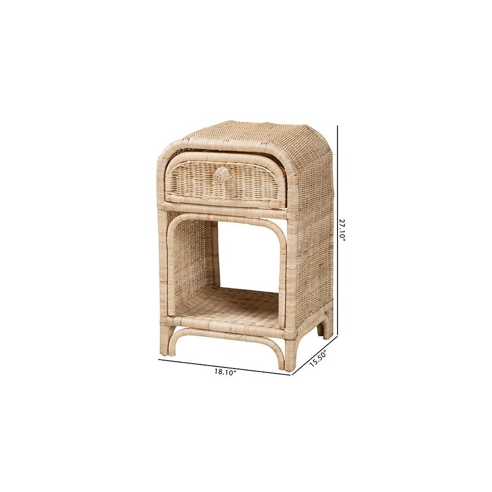 bali & pari Magni Modern Bohemian Natural Brown Rattan 1-Drawer Nightstand. Picture 10