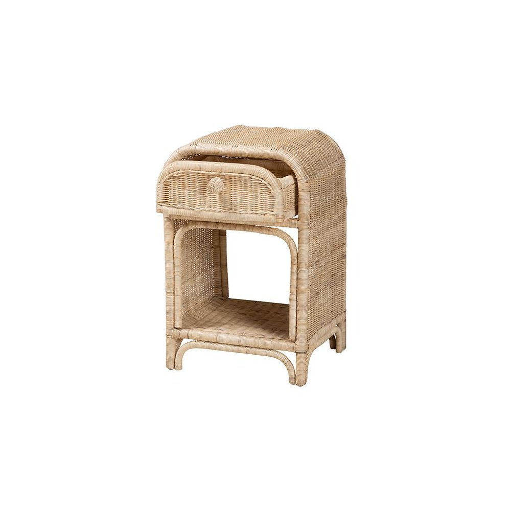 bali & pari Magni Modern Bohemian Natural Brown Rattan 1-Drawer Nightstand. Picture 2