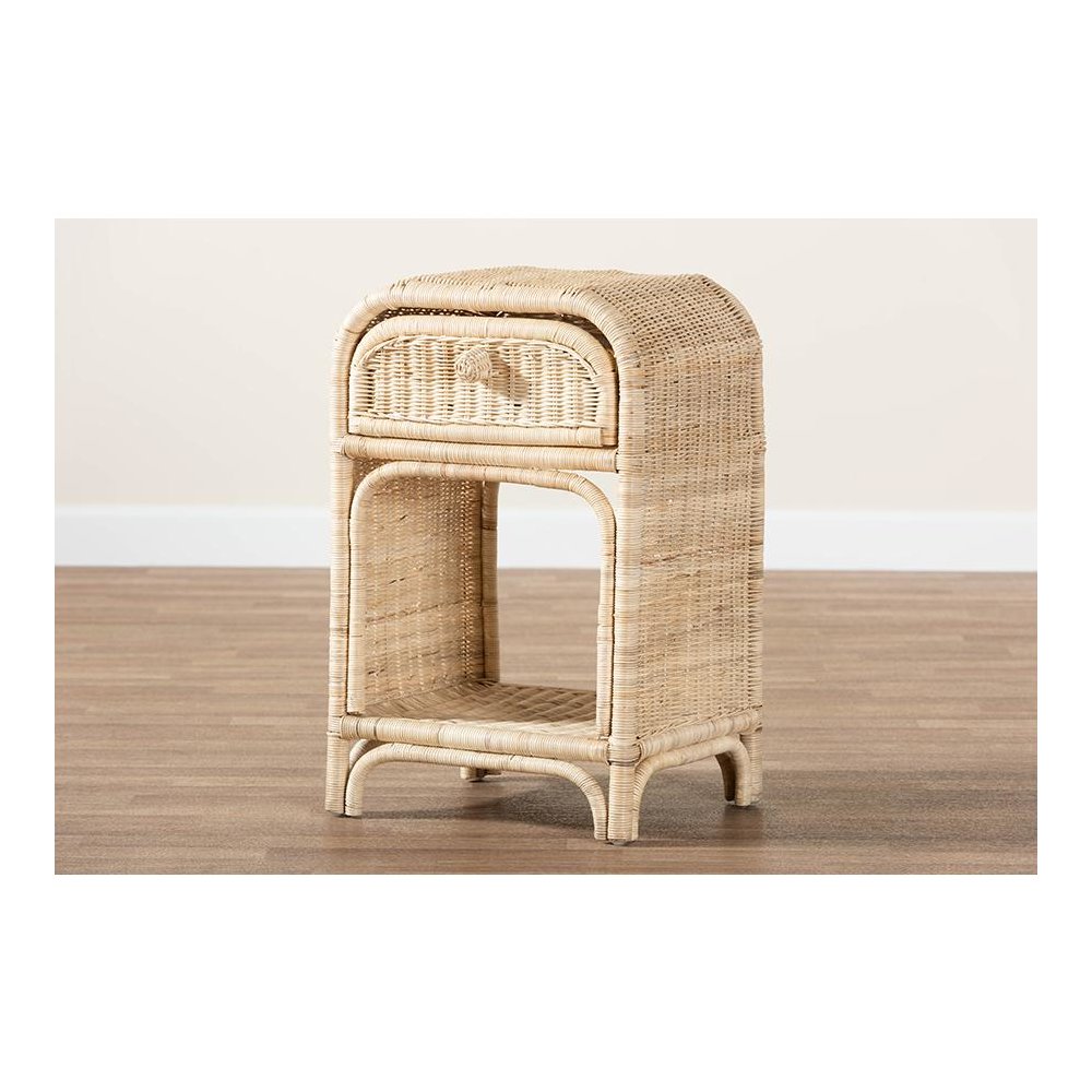 bali & pari Magni Modern Bohemian Natural Brown Rattan 1-Drawer Nightstand. Picture 9