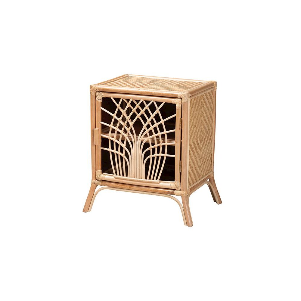 bali & pari Danna Modern Bohemian Natural Brown Rattan Nightstand. Picture 1