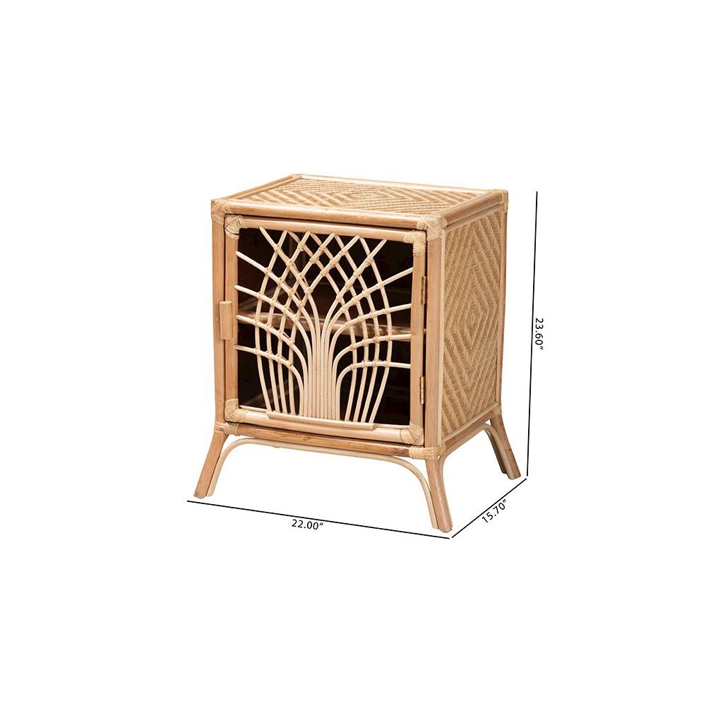 bali & pari Danna Modern Bohemian Natural Brown Rattan Nightstand. Picture 10