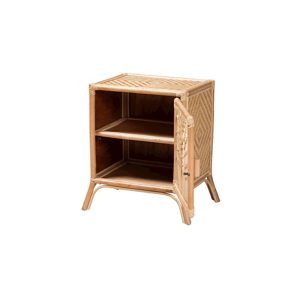bali & pari Danna Modern Bohemian Natural Brown Rattan Nightstand. Picture 2