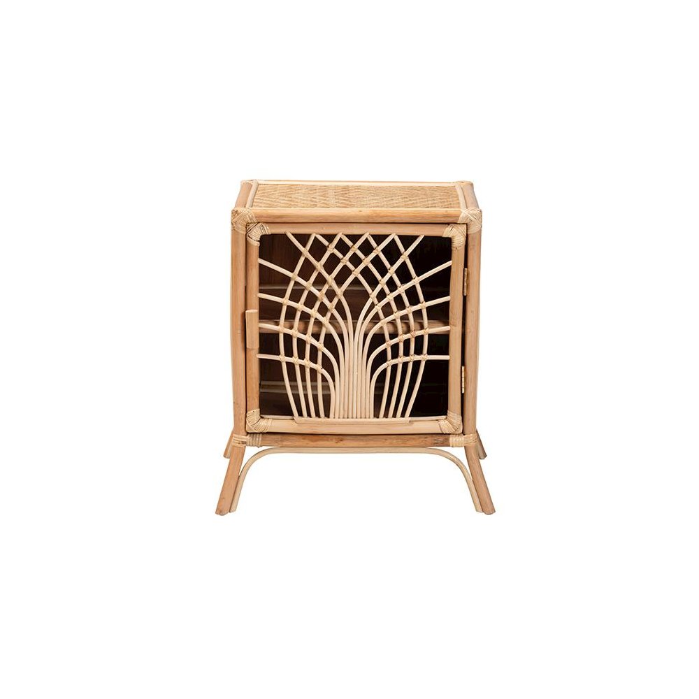 bali & pari Danna Modern Bohemian Natural Brown Rattan Nightstand. Picture 3