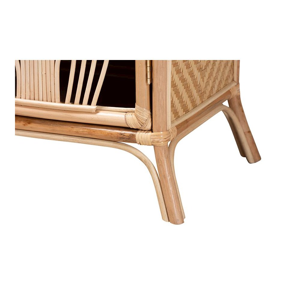 bali & pari Danna Modern Bohemian Natural Brown Rattan Nightstand. Picture 6