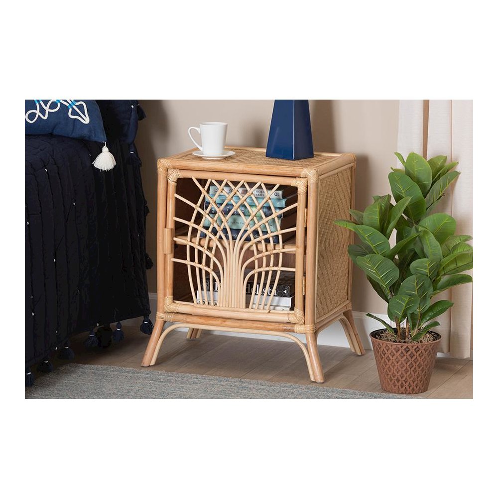 bali & pari Danna Modern Bohemian Natural Brown Rattan Nightstand. Picture 8