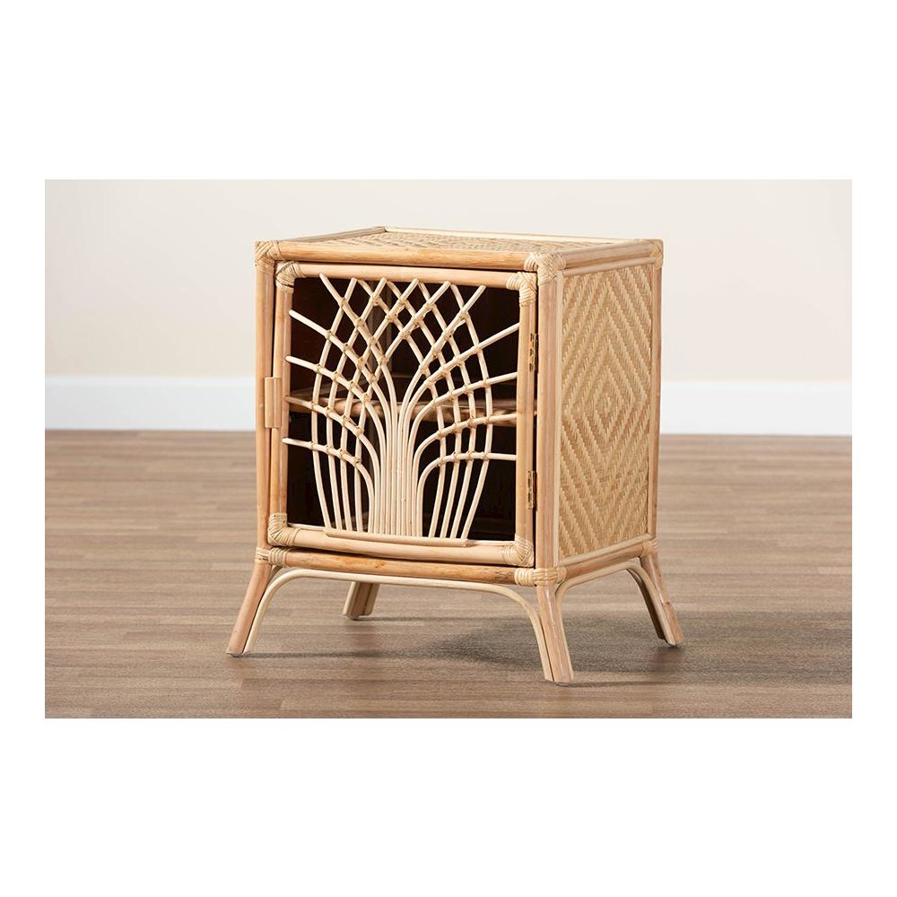 bali & pari Danna Modern Bohemian Natural Brown Rattan Nightstand. Picture 9