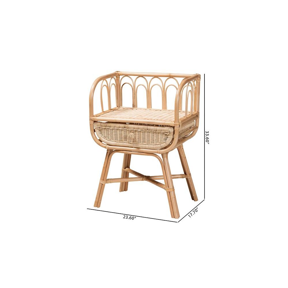 bali & pari Panchali Modern Bohemian Natural Brown Rattan Nightstand. Picture 10