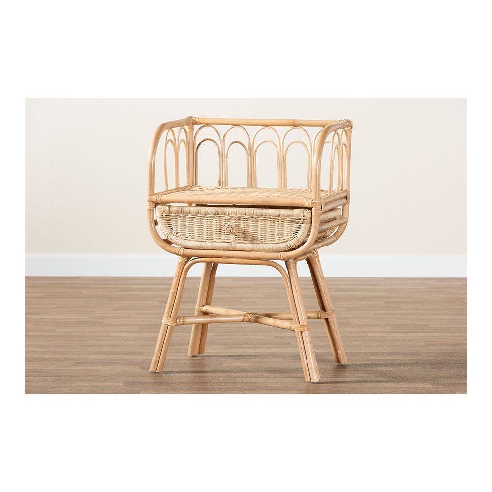 bali & pari Panchali Modern Bohemian Natural Brown Rattan Nightstand. Picture 9