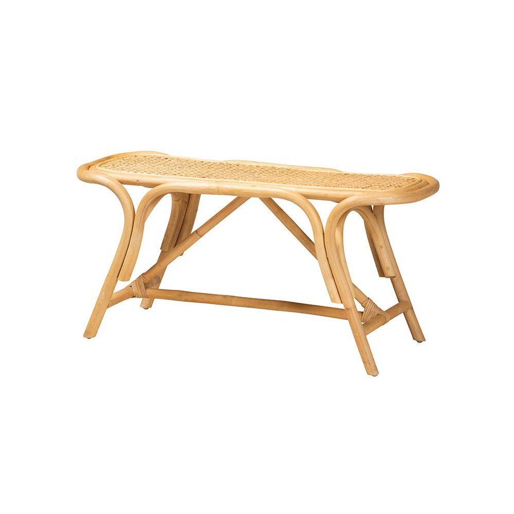 bali & pari Septa Modern Bohemian Natural Brown Rattan Accent Bench. Picture 1