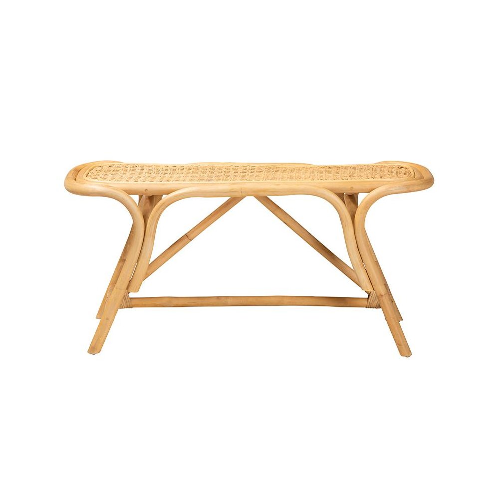 bali & pari Septa Modern Bohemian Natural Brown Rattan Accent Bench. Picture 2