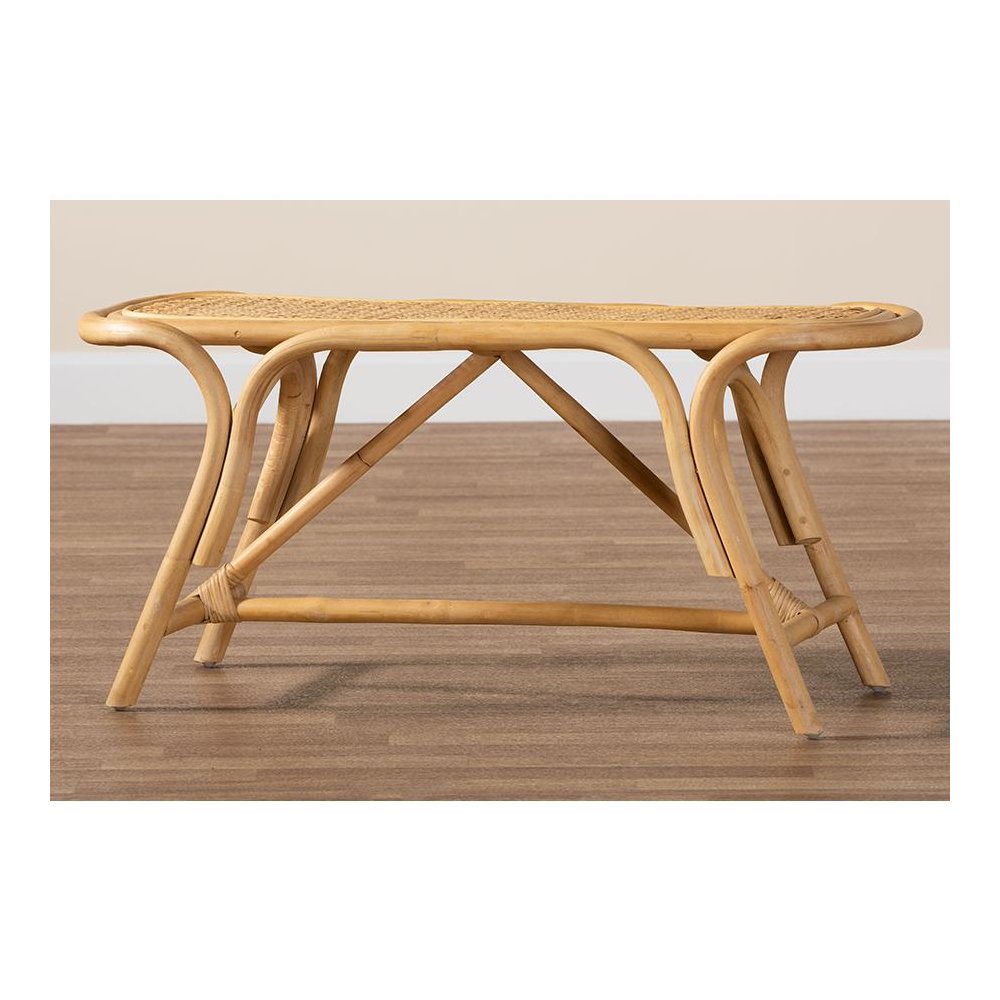 bali & pari Septa Modern Bohemian Natural Brown Rattan Accent Bench. Picture 7