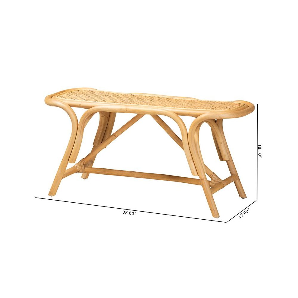 bali & pari Septa Modern Bohemian Natural Brown Rattan Accent Bench. Picture 8
