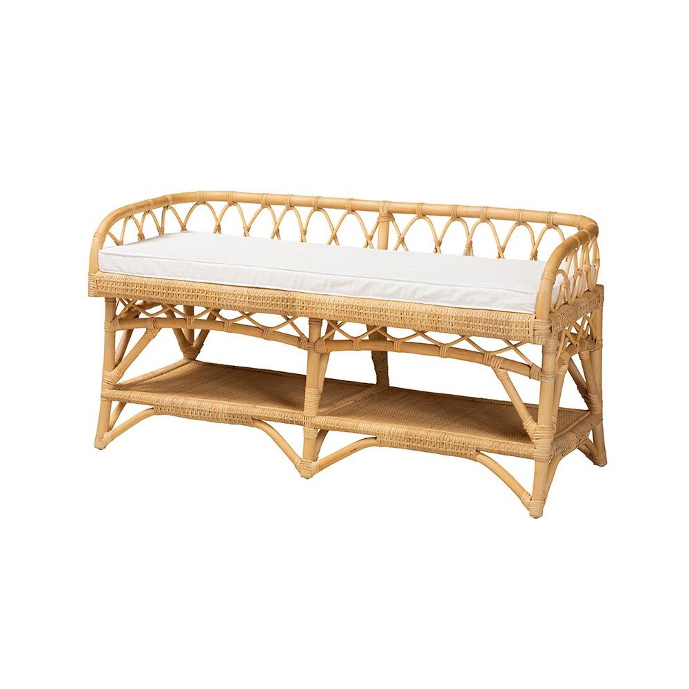 bali & pari Leryn Modern Bohemian Natural Brown Rattan Bench. Picture 1
