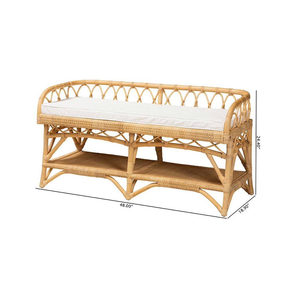 bali & pari Leryn Modern Bohemian Natural Brown Rattan Bench. Picture 10