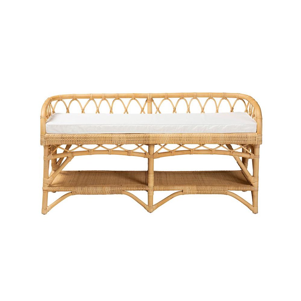 bali & pari Leryn Modern Bohemian Natural Brown Rattan Bench. Picture 2