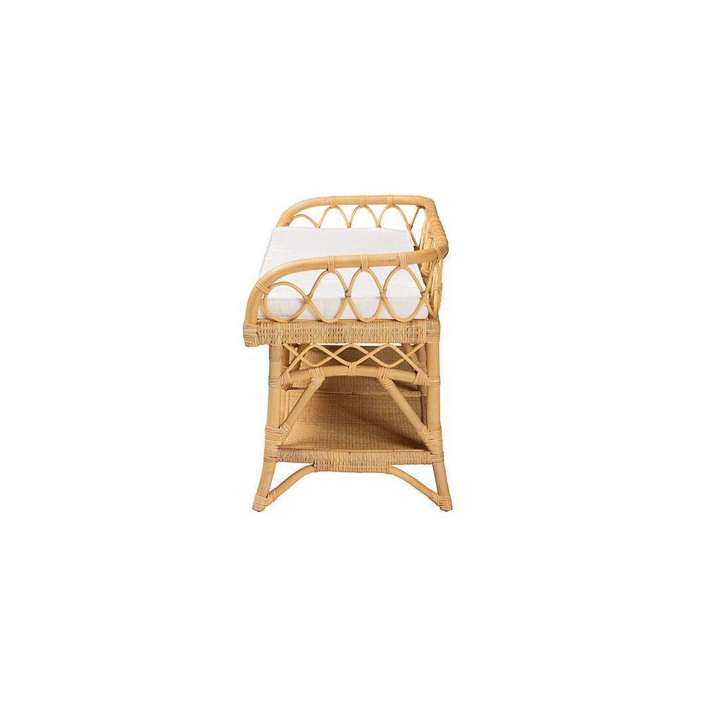 bali & pari Leryn Modern Bohemian Natural Brown Rattan Bench. Picture 3