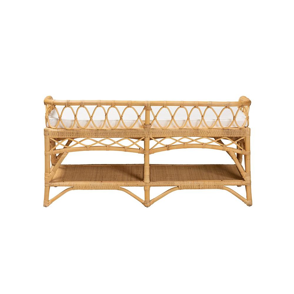 bali & pari Leryn Modern Bohemian Natural Brown Rattan Bench. Picture 4