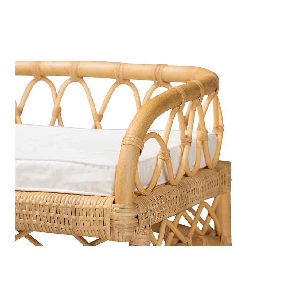 bali & pari Leryn Modern Bohemian Natural Brown Rattan Bench. Picture 5