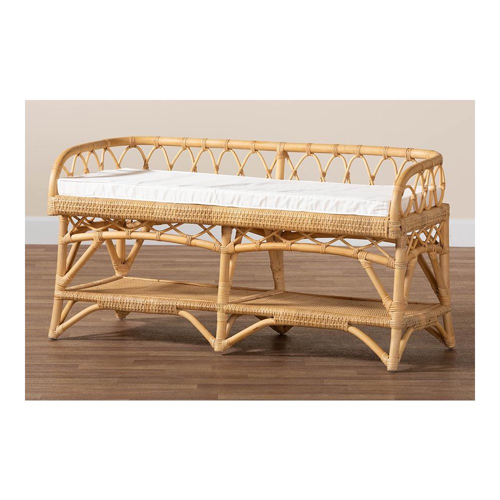 bali & pari Leryn Modern Bohemian Natural Brown Rattan Bench. Picture 9