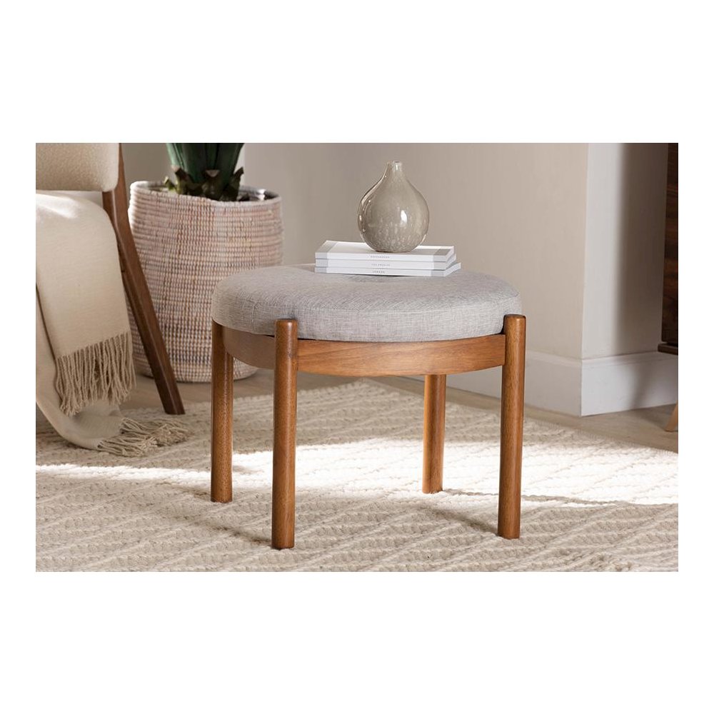 Walnut Brown Finished Wood Ottoman Footstool. Picture 6