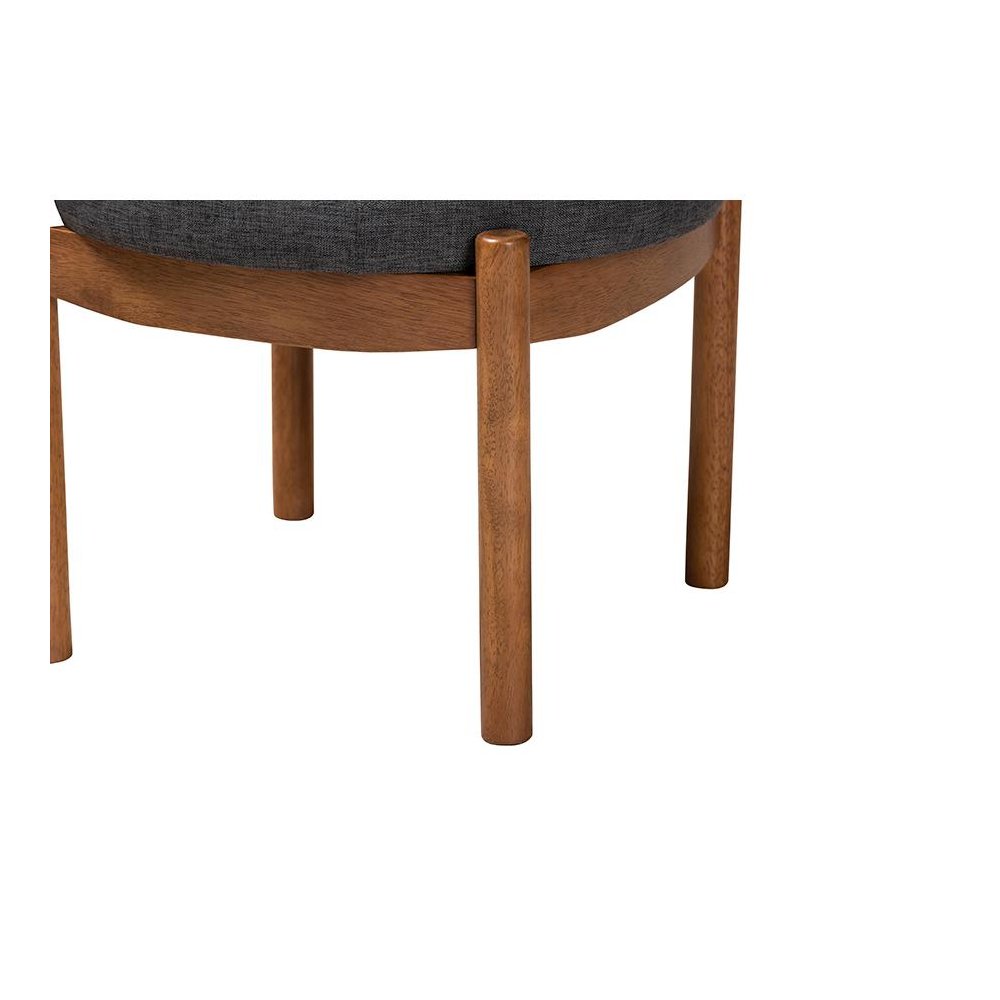 Iliana Japandi Dark Grey Fabric and Walnut Brown Finished Wood Ottoman Footstool. Picture 3