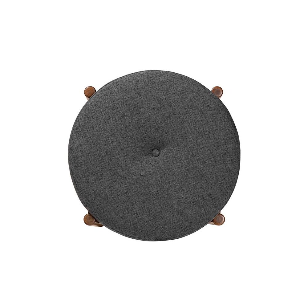 Iliana Japandi Dark Grey Fabric and Walnut Brown Finished Wood Ottoman Footstool. Picture 4