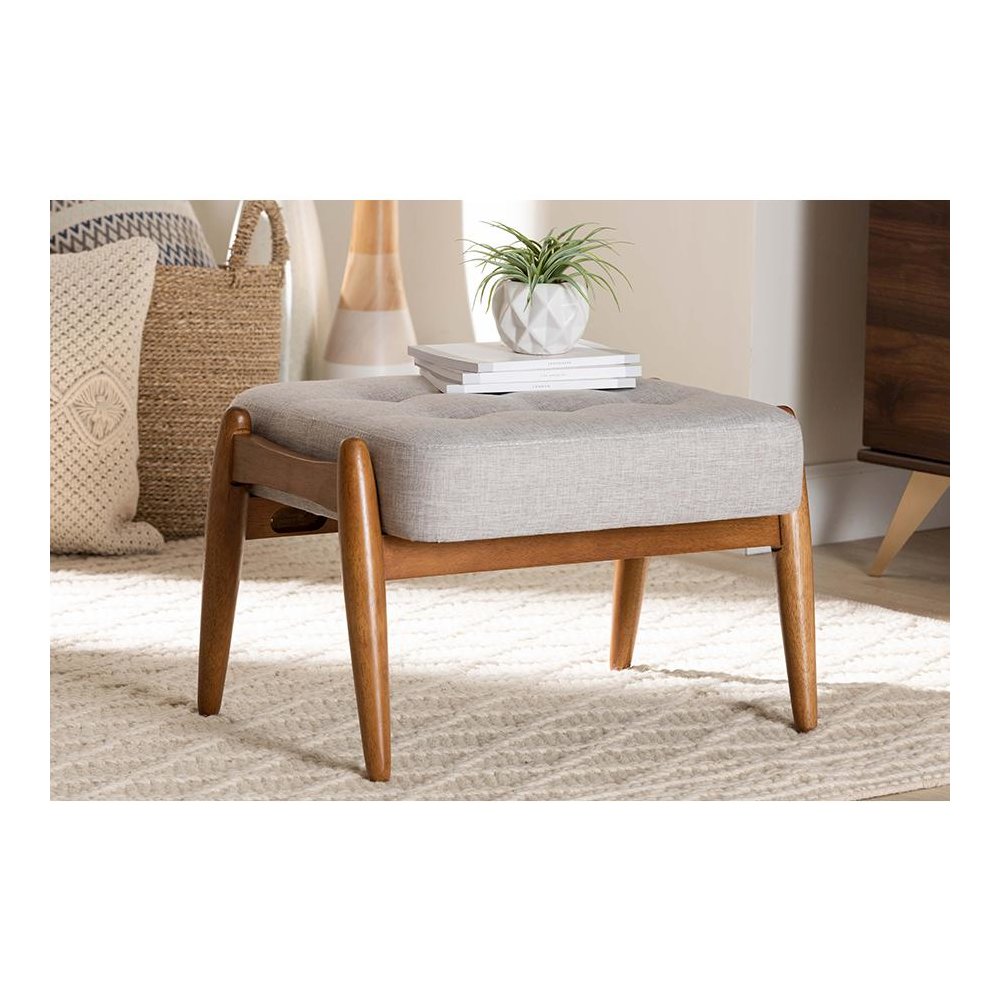 Walnut Brown Finished Wood Ottoman Footstool. Picture 6