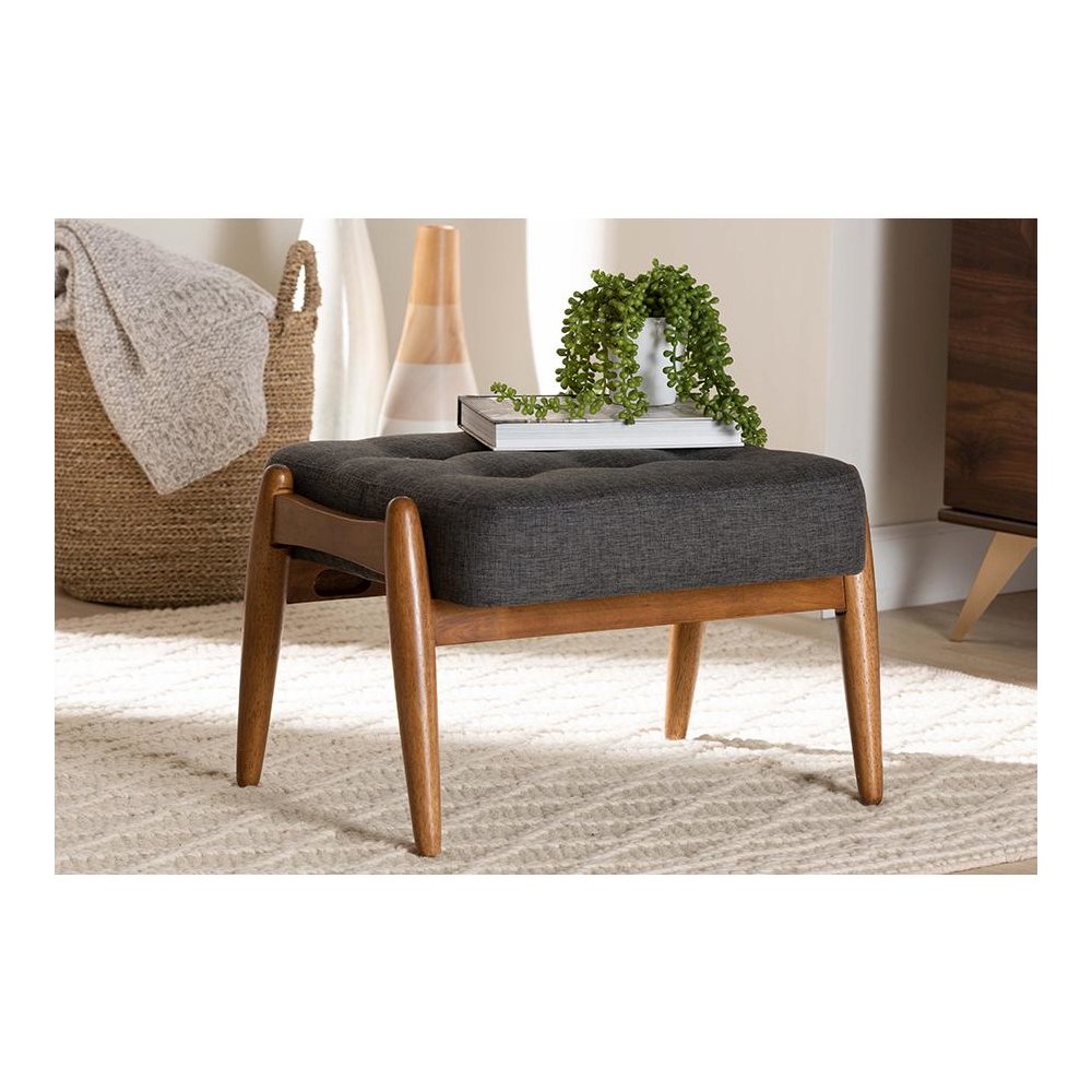 Walnut Brown Finished Wood Ottoman Footstool. Picture 6