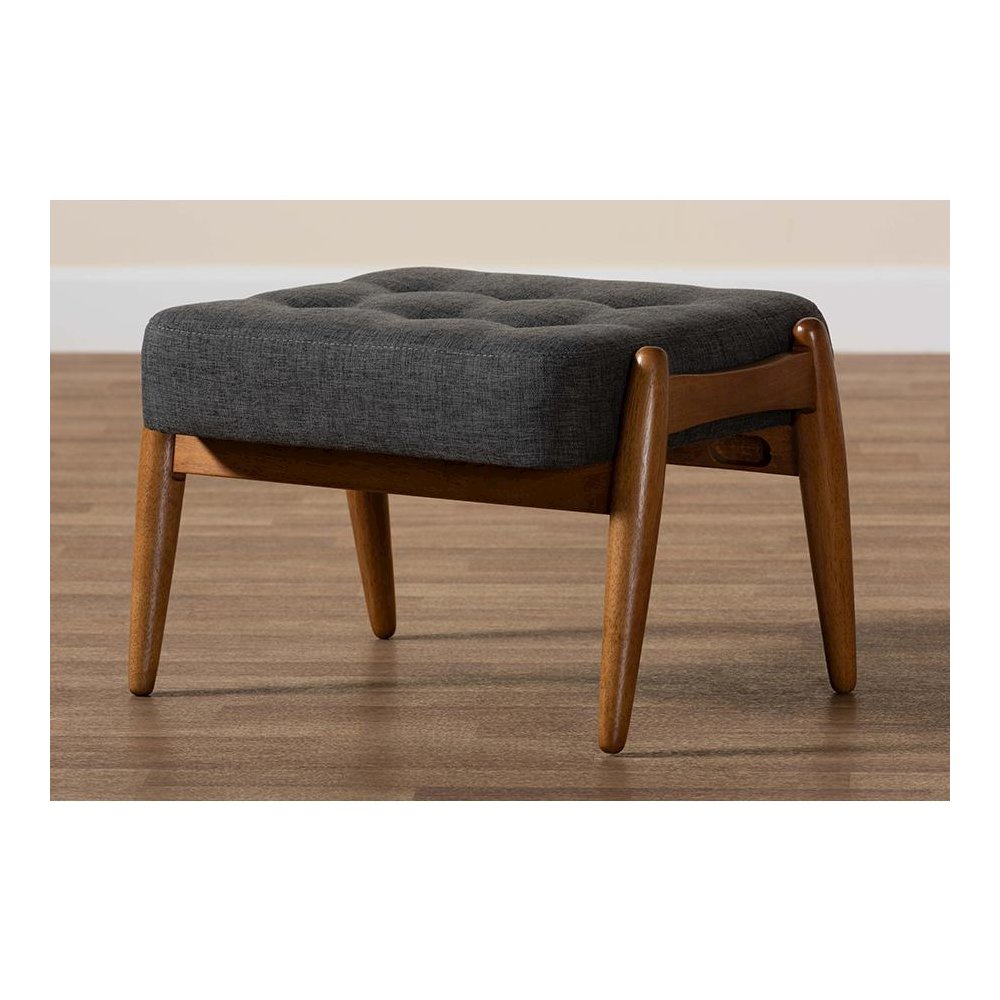 Walnut Brown Finished Wood Ottoman Footstool. Picture 7