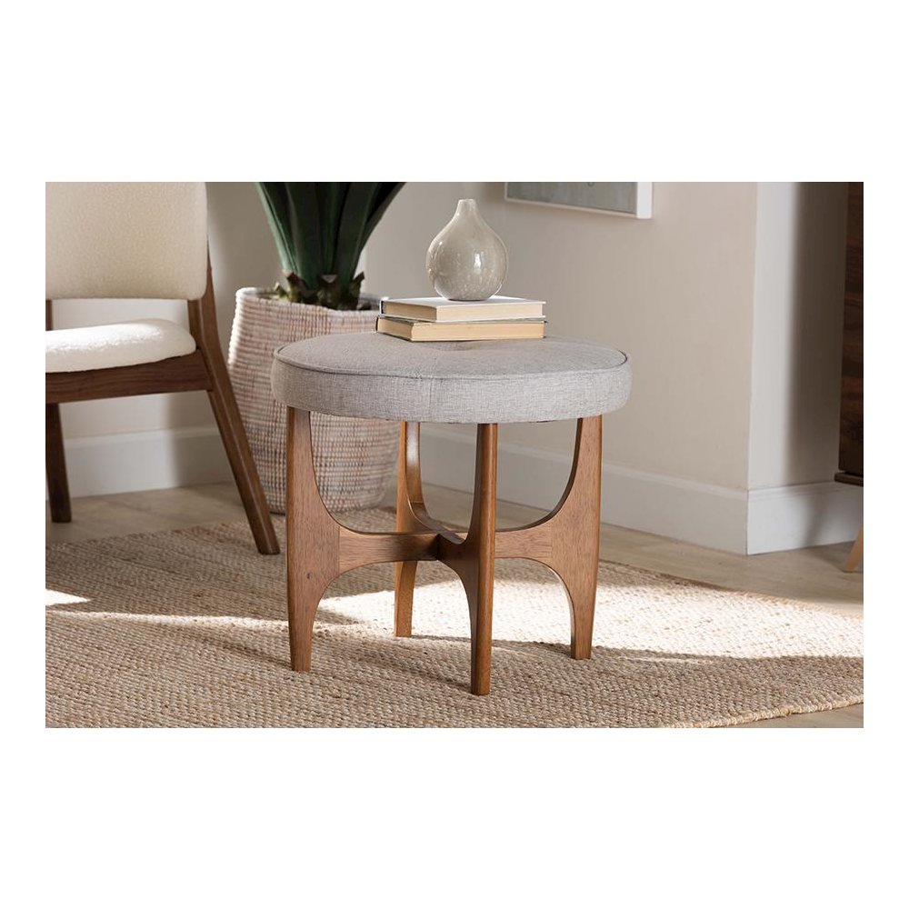 Walnut Brown Finished Wood Ottoman Footstool. Picture 6