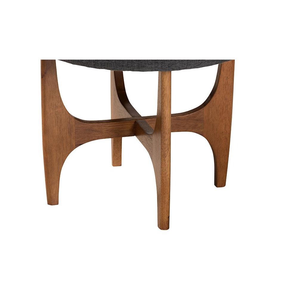 Theo Japandi Dark Grey Fabric and Walnut Brown Finished Wood Ottoman Footstool. Picture 3