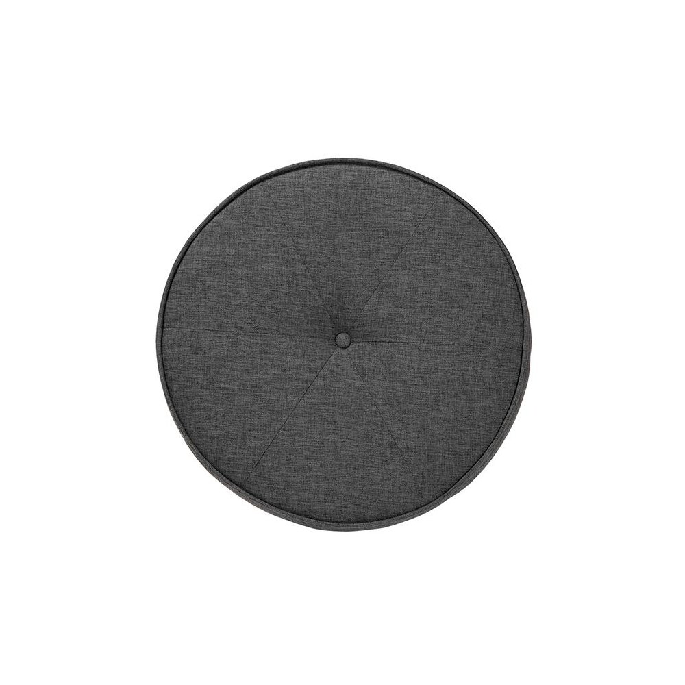 Theo Japandi Dark Grey Fabric and Walnut Brown Finished Wood Ottoman Footstool. Picture 4