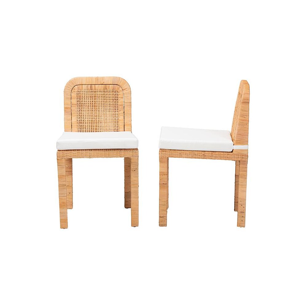 Bohemian Natural Brown Rattan and Mahogany Wood 2-Piece Dining Chair Set. Picture 3
