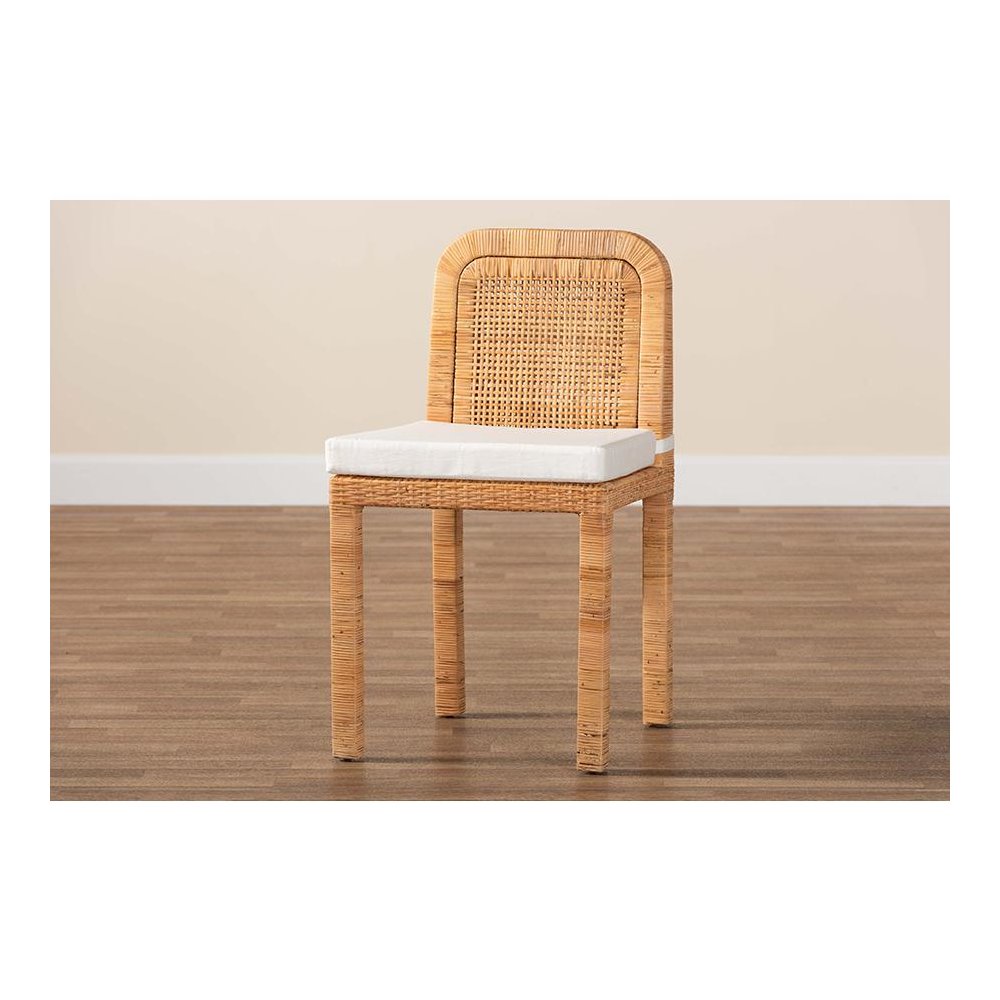 Bohemian Natural Brown Rattan and Mahogany Wood 2-Piece Dining Chair Set. Picture 8